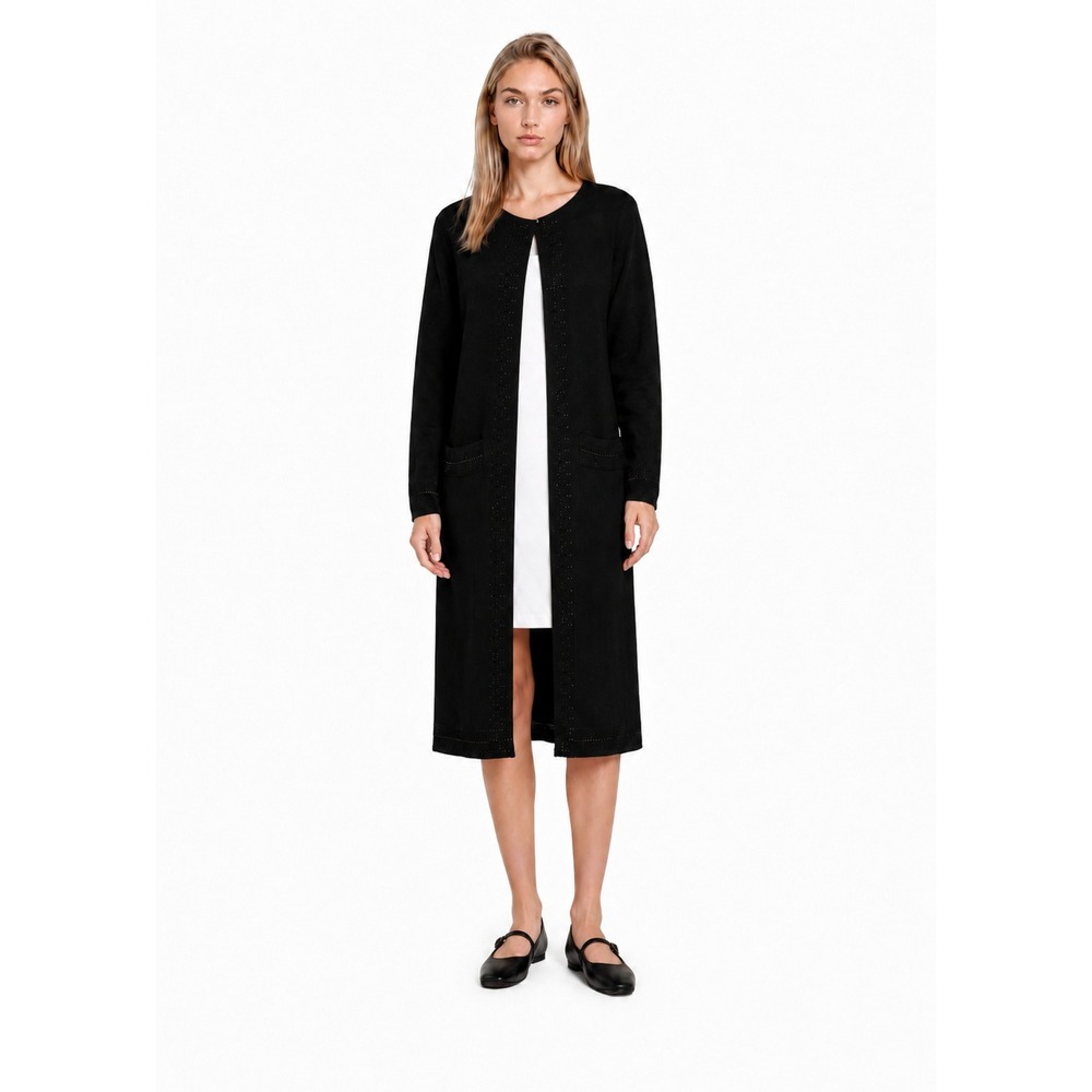 Calvin Klein Knit Open Cardigan Sweater Womens Size Large Black Crystal Longline